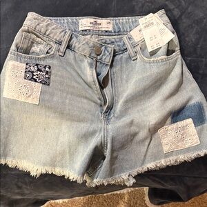 Hollister Light Blue Denim Patchwork Cut-Off Shorts